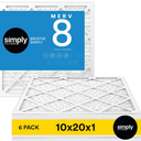 Simply 10x20x1 Air Filter, MERV 8, MPR 600, 6 Pack, For Home AC Furnace & HVAC (Actual Size: 9.75"x19.75"x0.75") DUST, Pet, & Allergy Control