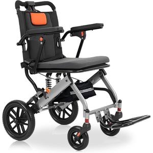 IDEALHOUSE Lightweight Foldable Wheelchair for Adults, 20 lbs Portable Travel Wheelchair, Shock Absorbing Drive Wheels, Stroller Alternative for Seniors, Ideal for Home & Travel