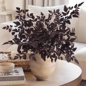 Fall Decor - Fall Deals - Set of 6 24" Artificial Plum Purple Cimicifuga Ramosa Leaves - Farmhouse Foliage Stems for Autumn Harvest Halloween - Fall Clearance Table Centerpieces for Wedding Home Room