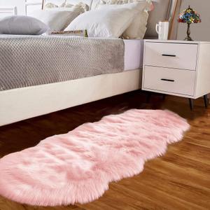 Goolela Pink Shag Rug, 2x6 Faux Fur Washable Runner for Bedroom, Living Room, Dorm (2X6 FT Sheepskin)