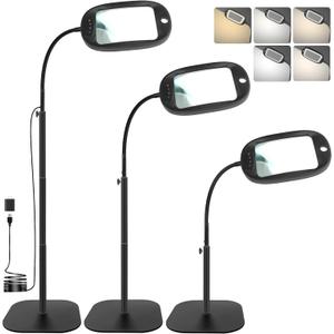 Upgraded 30X 10X Floor Magnifying Glass withLight and Stand, Heightened 3-in-1 Hands FreeMagnifying Lamp for Close Work, Large Magnifiers forReading Sewing, Crafts, Painting, Hobbies (Black)