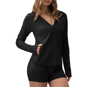 AVGO Women's UPF 50+ Sun Protection Zip Up Hoodie Workout Jacket Lightweight Outdoor Long Sleeve SPF Shirt with Pocket (Black, S)
