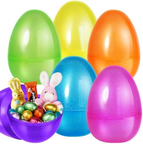 SpringFlower 12 PCS Jumbo Easter Eggs, 10" Large Plastic Easter Eggs for Easter Egg Hunt, Empty Easter Eggs for Filling Treats, Basket Stuffers Fillers, Easter Theme Party Favor
