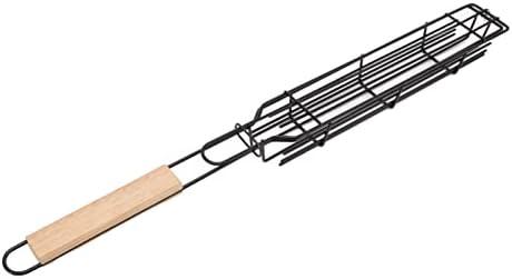 LiebeWH BBQ Grilling Shelf, Vegetables Kebab Grilling Basket, Iron Kebab Basket Hot Dog Kabob Handle Grill Grate for Picnicking Barbecue Camping (Clear) Pack of 4