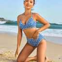Jolefille Women High Waisted Bikini Sets-Tummy Control Swimsuit 2 Piece Bathing Suit Full Coverage Teens Underwire Top Floral (Blue, M)