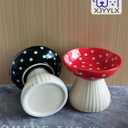 Elevated Mushroom Cat Bowls Ceramic, Raised Cat Bowls for Indoor Cats, Cute Whisker Fatigue Cat Bowl, Raised Dog Bowl Stand for Food and Water, Black 6" Wide for Adult Cats