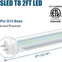 JESLED 2FT T8 LED Tube Light, 12W(30W Equivalent), 1680LM, 6000K, Ballast Bypass, 24 Inch F20T12 Fluorescent Bulb Replacement, Dual Ended, 24 Lighting Tube Fixture (4-Pack)
