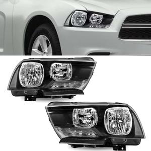 Headlights Assembly Compatible with 2011 2012 2013 2014 Dodge Charger Driver and Passenger, Black Housing Clear Side