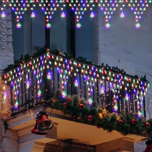 Ramadan Lights Outdoor Decorations 218 LED 13.8ft Star Curtain Fairy Lights with 12 Drops, Clear Wire LED String Light Decor with 8 Modes for Wedding Party Holiday Christmas Home Indoor Outdoor Decor (Multicolored)
