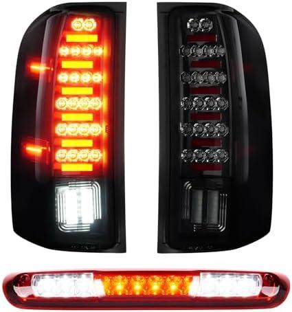 Tail Light + 3rd Brake Cargo Lamp for Chevy Silverado 1500 2007-2013, Silverado 2500 3500 2007-2014, GMC Sierra 3500 2008-2014, High Mount Stop Light Rear LED Taillight Assembly, Only for 3157 Bulb