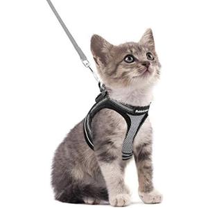 rabbitgoo Cat Harness and Leash Set for Walking Escape Proof, Adjustable Soft Kittens Vest with Reflective Strip for Cats, Comfortable Outdoor Vest, Grey, S