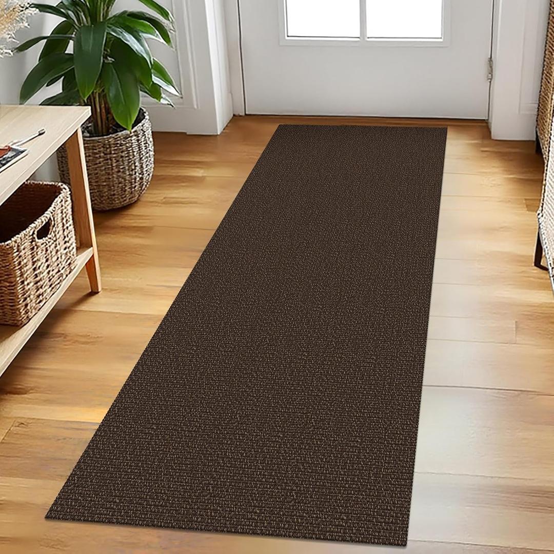 EARTHALL Washable Runner Rug 2x5 Ft Non Slip Runners for Hallways Cotton Rubber Backed Kitchen Runner Braided Indoor Floor Carpet Runners for Entryway, Hallway, Kitchen, Bedroom, Brown/Coffee