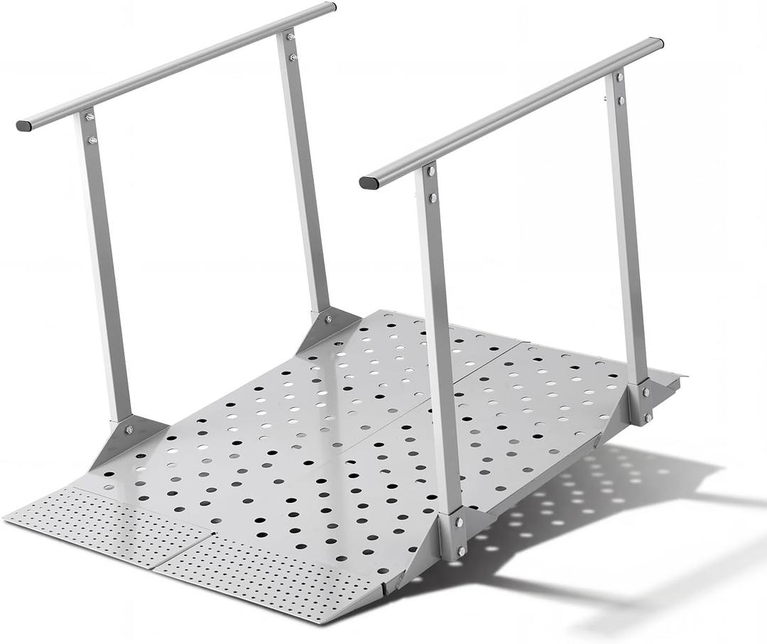 VEVOR Wheelchair Ramp with Handrails, 44.9 x 33.5 in, Heavy Duty Handicap Ramp, 440 lbs Capacity, Non-Slip Portable Threshold Ramps for Home Steps, Stairs, Doorways, Curbs, Walkers, Scooters