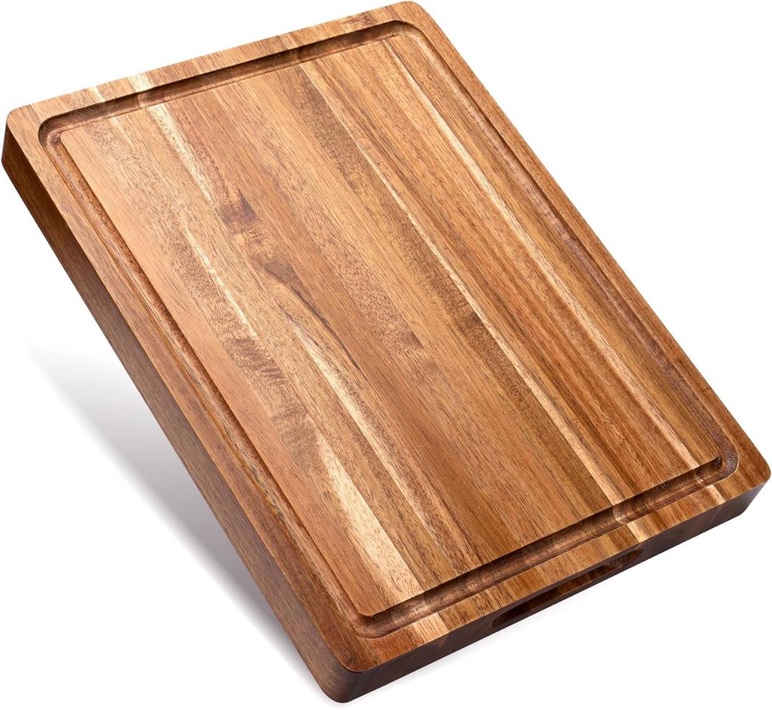 Acacia Wood Cutting Board for Kitchen, 1.5 Thick Chopping Board with Juice Groove, Sorting Compartment Charcuterie Board, 16x12x1.5 Inch Butcher Block