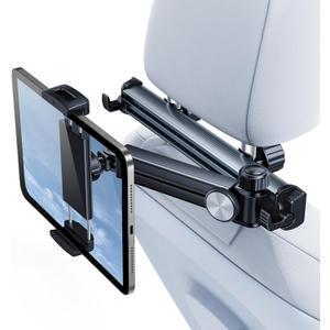 QATSBASF Car Headrest Tablet Holder Mount, [Stretchable Arm] 2025 Adjustable Tablet Car Mount for Back Seat, Road Trip Essentials for Kids, for iPad Pro, Air, Samsung, 4.7-12.9" Device, Gray