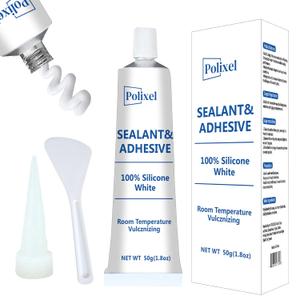 White Silicone Sealant & Adhesive RTV 100% Silicone Caulk Waterproof for Kitchen, Bathroom, Windows & Car High Strength Adhesive All-Purpose Shrink & Crack Proof Caulking - 1.8oz/50g