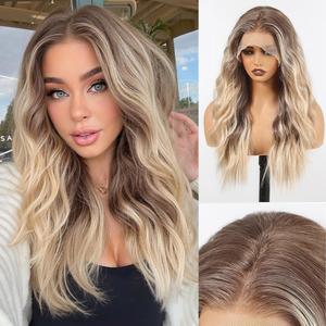 HAIRCUBE 13X4 HD Synthetic Lace Front Wig, Ombre Blonde Glueless Curly Wig, Natural Density Hairline Human-Like Hair Wig for Women