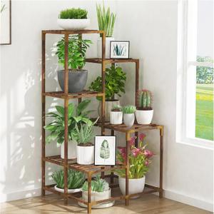 HOMKIRT 11 Tier Corner Plant Stand Indoor Outdoor For Multiple Plants, Corner Plant Shelf Rack Flower Stand, 40 Inch Tall Wood Plant Holder Ladder Table Display For Patio Garden Balcony Window