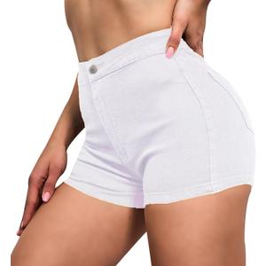 VIPONES Jean Shorts Womens High Waisted Stretchy Sexy Butt-Lifting Hot Denim Shorts (Small, White)