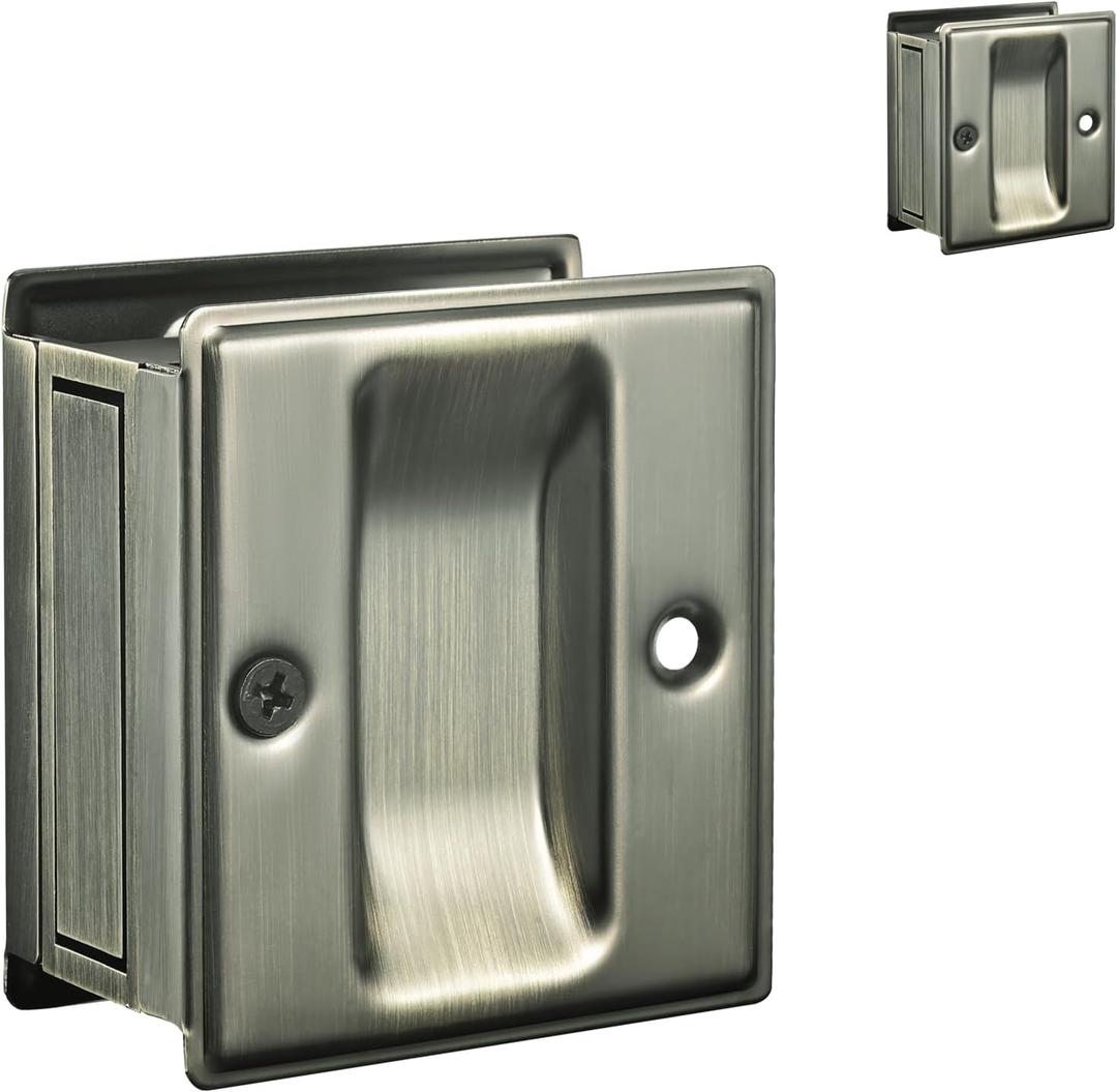 HOMOTEK 2 Pack Privacy Pocket Door Pull Without Switch Plate - Replace Old Or Damaged Passage Sliding Hardware No Lock Quickly and Easily, 2-3/4x2-1/2, for 1-3/8 Thickness Door, Antique Brass