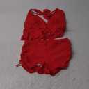 OYOANGLE Women's 2 Piece Tankini Set Two Piece Ruffle Bathing Suits Ruched Halter Swimsuits with Shorts (Medium, Red)