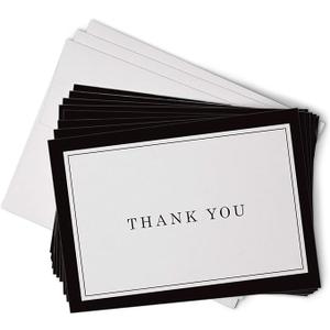 Hill Valley Greetings Black Formal Thank You Cards with Border  48 Classic Note Cards with Envelopes  Perfect for Business Professionals & Special Events