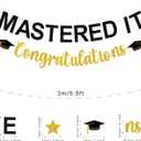 5 x Mastered It Graduation Decorations Gold and Black Glittery Congratulation Banner Congrats Grad Decor for Class of 2025 Party