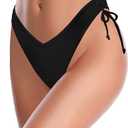 SHEKINI Women's Bikini Bottom V Cheeky High Cut Thong Tie Side Swimsuit Bottom Brazilian Swim Bottom (Black, M)