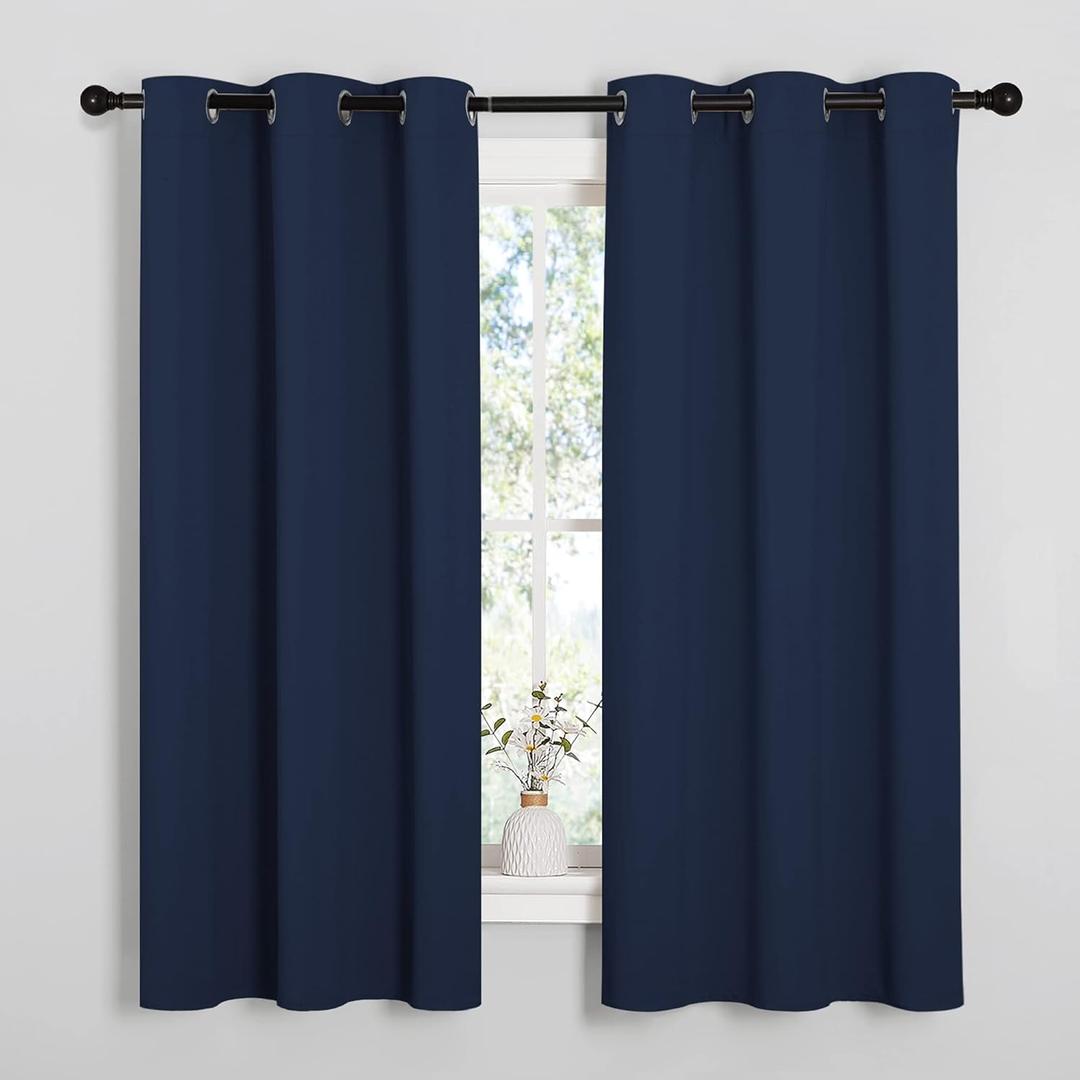 NICETOWN Light Blocking Thermal Insulated Solid Grommet Top Blackout Curtains/Drapes/Panels for Kid's Room (Navy, 1 Pair, 42 x 63 Inch)