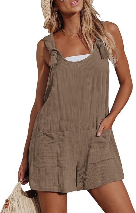 CUPSHE Women's Summer Sleeveless Overall Adjustable Loose Jumpsuit Beach Romper Travel Vacation Outfits with Pockets M