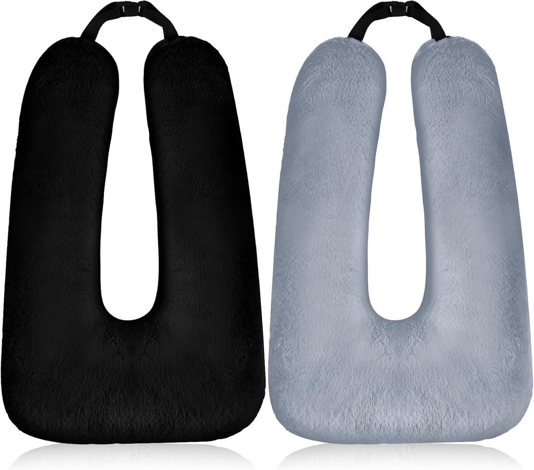 Barydat 2 Pcs Car Travel Pillow for The Back Seat 28 x 18 in Sleeping Reading Pillows for Distance Travel Car Cushion for Kids Adults Head and Body Support U Shaped Pad(Gray, Black)