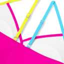 Girls Swimsuit Color Block Criss Cross V-Neck Contrast Trim Geometric Pattern Two Piece Girls Bikini Set (Pink, XS)