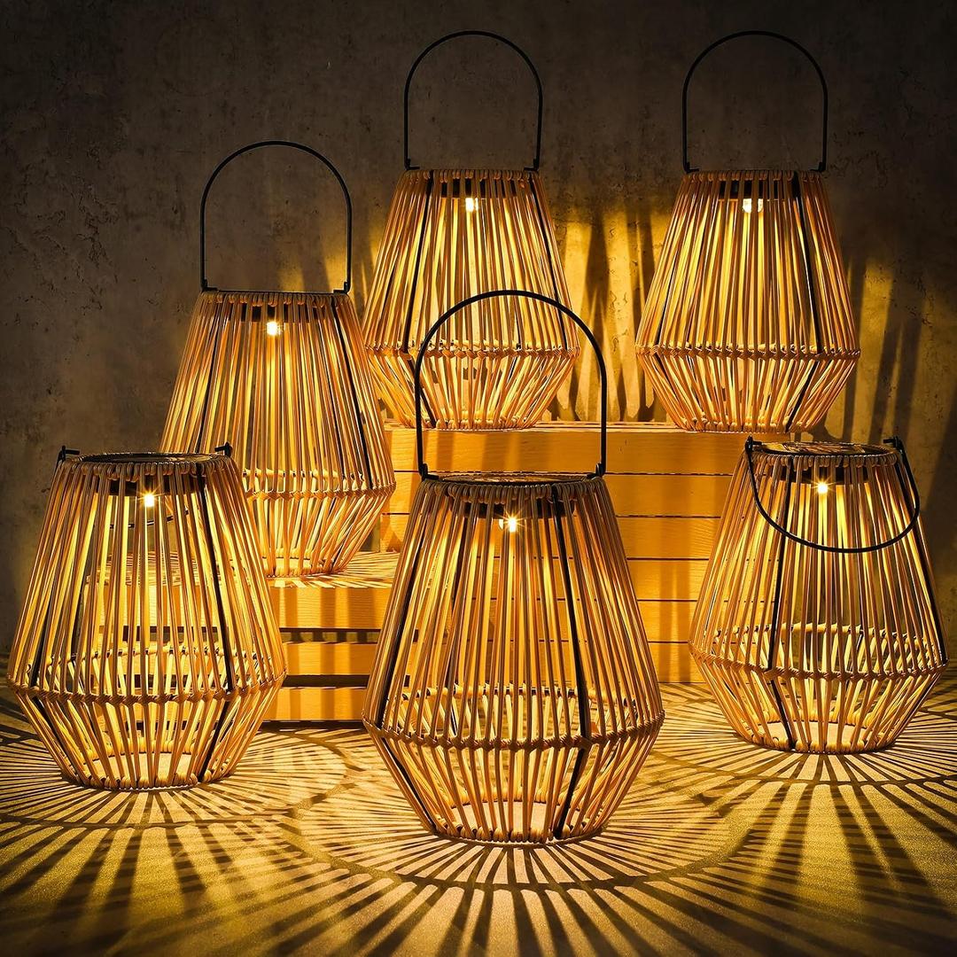 VIHOSE 6 Pack Solar Lantern Outdoor Waterproof Rattan, Square