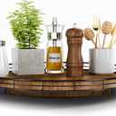 Farmhouse Oak 16" Lazy Susan Turntable Organizer for Cabinet, Round Wooden Lazy Susan Organization and Storage for Dining Table, Pantry, Kitchen, Countertop, Cupboard, Home Decor, Walnut Wood (16")