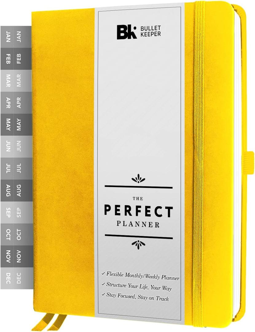 BK UNDATED Yearly Weekly/Monthly Planner 2026-27 Daily Planner Agenda & Personal Organizer to Increase Productivity, Academic Planner w/Sticker Set. A5 (5.8 x 8.3) - Yellow Hardcover