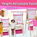Art Easel for Kids - Adjustable Wooden Double-Sided Magnetic Whiteboard and Chalk Board with Paper Roll, 100+ Drawing Accessories - Foldable Painting Birthday Gifts for Boys Girls Ages 3-12, Pink, 48.51 inches x 22 inches x 18 inches