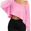 Hilinker Womens Off Shoulder Long Sleeve Crop Tops Sexy Boat Neck Loose Casual T Shirt, L