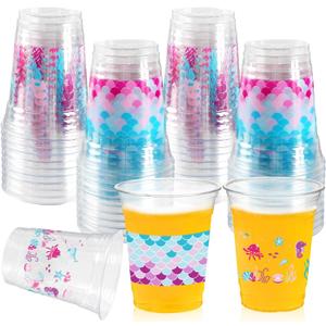 50 Pcs Mermaid Party Decoration Cups, 12 Oz Plastic Drinking Cups Mermaid Birthday Party Decorations for Baby Shower Ocean Summer Birthday Party Favor Decorations Supplies2 Designs