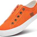 Women's Slip on Shoes Non Slip Fashion Canvas Sneakers Low Top Casual Shoes (6.5, Orange)
