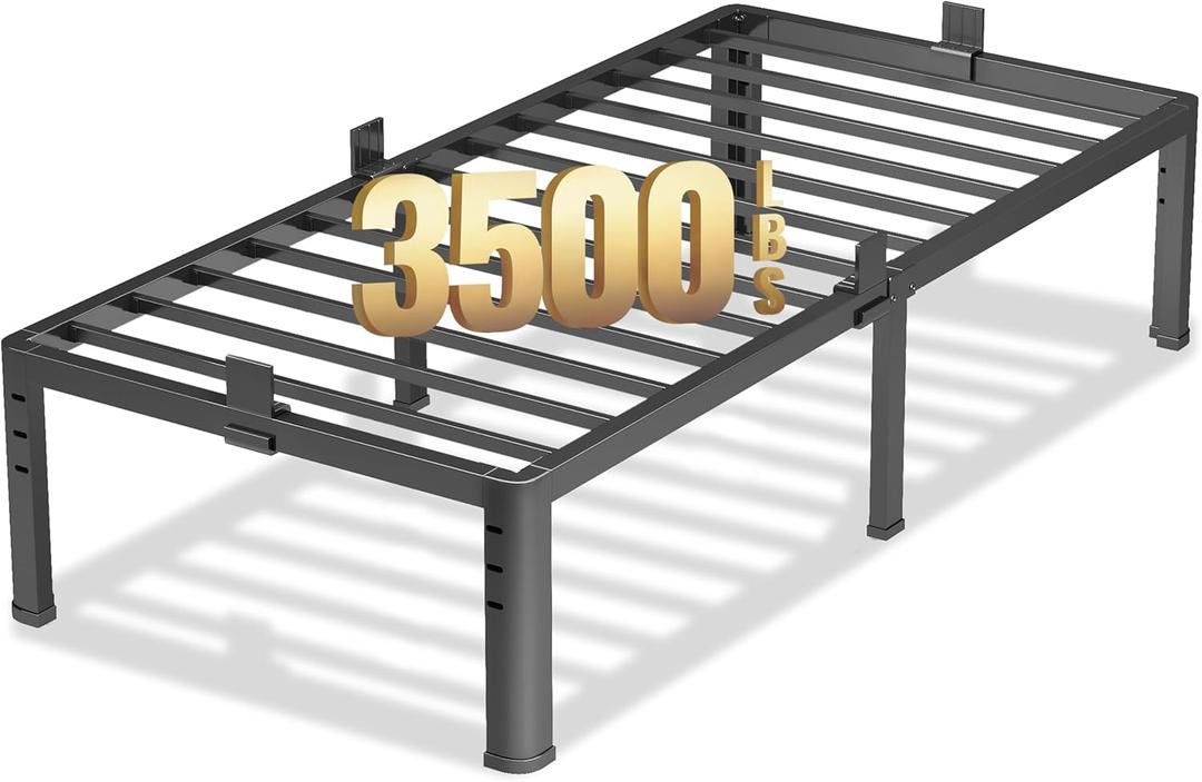 NKZ 18 Inch Metal Platform Bed Frame, Twin Size Bed Frame with Round Corner Legs, 3,500 lbs Heavy Duty Steel Slats Support, No Box Spring Needed, Easy Assembly, Noise Free NKZ 18 Inch Metal Platform Bed Frame, Twin Size Bed Frame with Round Corner Legs, 3,500 lbs Heavy Duty Steel Slats Support, No Box Spring Needed, Easy Assembly, Noise Free