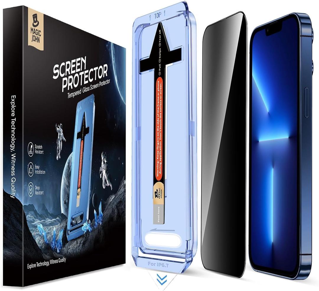 MAGIC JOHN 2 Pack for iPhone 13 Pro Max/iPhone 14 Plus 6.7 inch Privacy Glass Screen Protector, Auto Dust-Elimination Installation, Bubble Free, Easy Installation