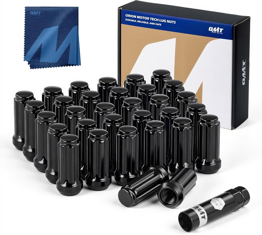 Orion Motor Tech M14x1.5 Lug Nuts with Cone Seat, Compatible with Chevy Silverado, GMC Savana Sierra, Ford F250 F350 Super Duty, Ram 2500 3500 Aftermarket Wheel, Set of 32 (Black)