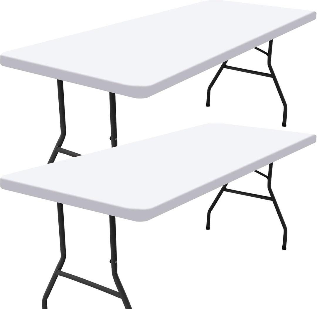 Smiry Rectangle Picnic Table Cloth Set Of 1, Waterproof Elastic Fitted Tablecloths for 8 Foot Tables, Washable Polyester Table Cover for Camping, Indoor and Outdoor (White, 30"x96")