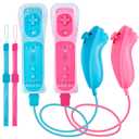 DTianSir 2Pack Motion Plus Wii Remote Controllers with Nunchucks,Wii Remote Controllers with Built in Motion Plus Compatible for Wii U Consoles(BluePink) [Video Game]