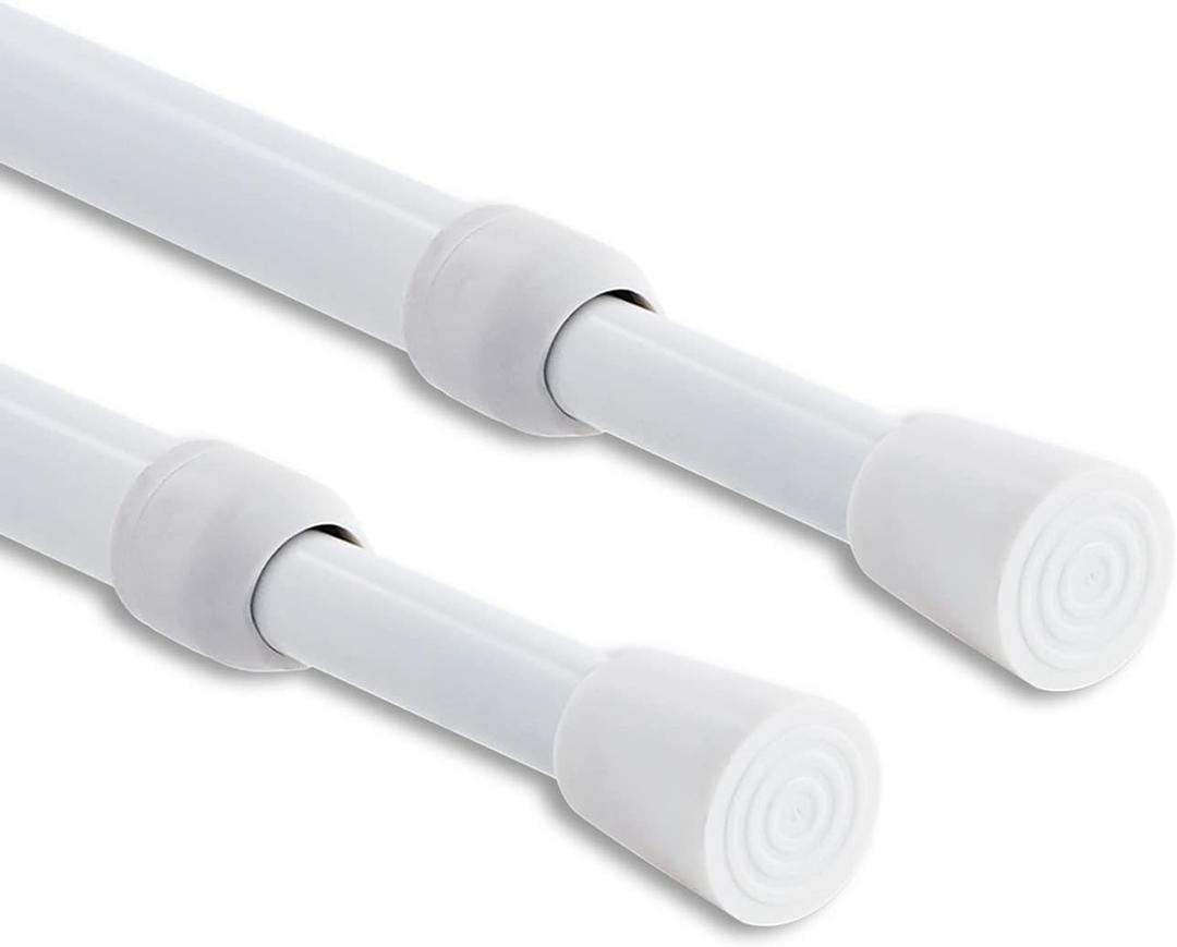 2PCS Shower Curtain Rod No Drilling, Spring Tension Rod, 27-47 Inch, 1/2 Inch Diameter, Rubber Cap on Either End, White