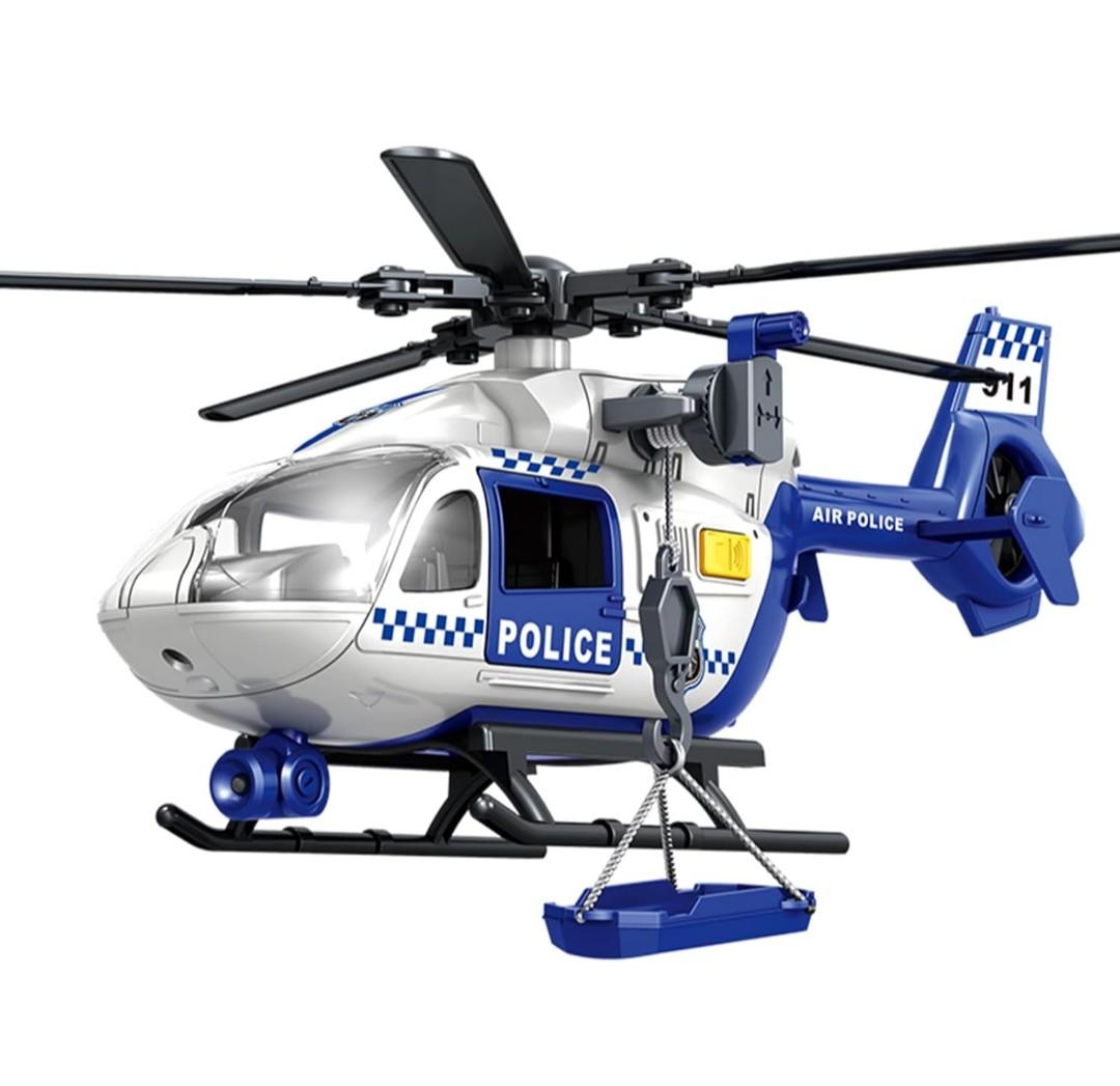 ANJARU Helicopter Toy with Lights and Sound,Simulative Rescue Helicopter Vehicles Toys for Kids Aged 3 and Up,PullBack Propeller Army Toys Toddler Kids Boys Gifts (Police Helicopter)