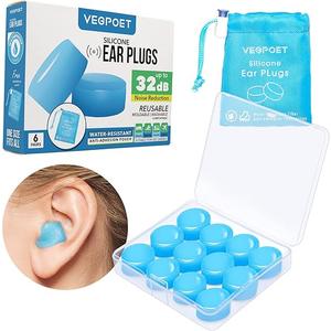 Ear Plugs for Sleeping  Vegpoet Reusable Moldable Silicone Earplugs Noise Cancelling Reduction for Concerts, Swimming, Shooting, Snoring, Airplane, Musicians, Motorcycle, 12 Pack