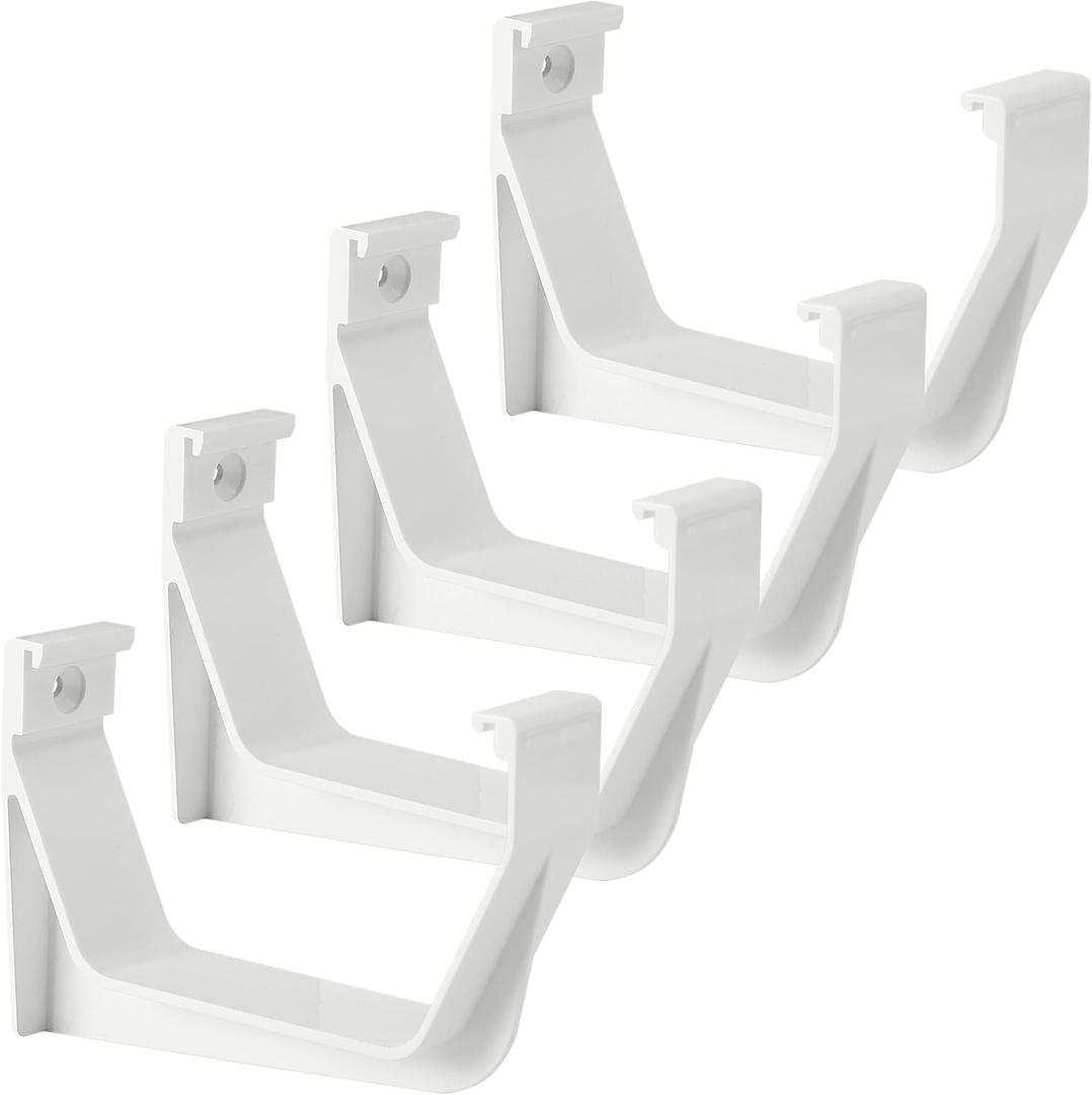 RUBII 4 Pcs 5"W Exterior Gutter Support, Weatherproof ABS Roofing Gutter Hangers, White Rain Gutters Brackets for Roof Gutters Repairing Sagging