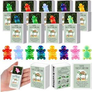 Wonderjune 30 Sets Emotional Support Gifts Bulk for Coworkers Cna Week Teachers End of Year Gift Emotional Support Mini Animals in a Box with Positive Card for Nurse Office Staff (Metallic Turtle)