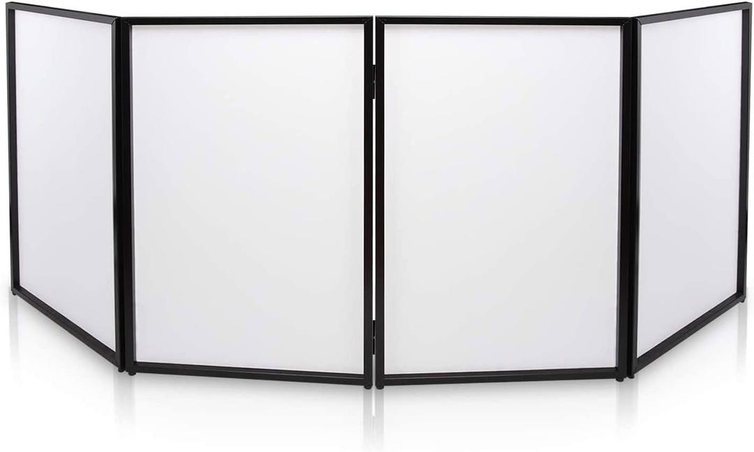Pyle DJ Booth Foldable Cover Screen - Portable Event Facade Front Board Video Light Projector Display Scrim Panel with Folding Steel Frame Panel Stand, Stretchable Lycra Spandex - PDJFAC10 (White)